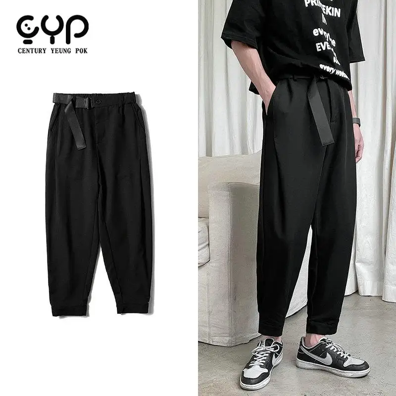 

2021 черные однотонные прямые шаровары, корейские мужские свободные до щиколотки, уличная одежда в стиле Харадзюку, женские модные повседнев...