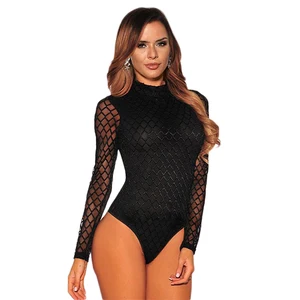 Женский комбинезон с длинным рукавом, прозрачный комбинезон в клетку, модель RS80752