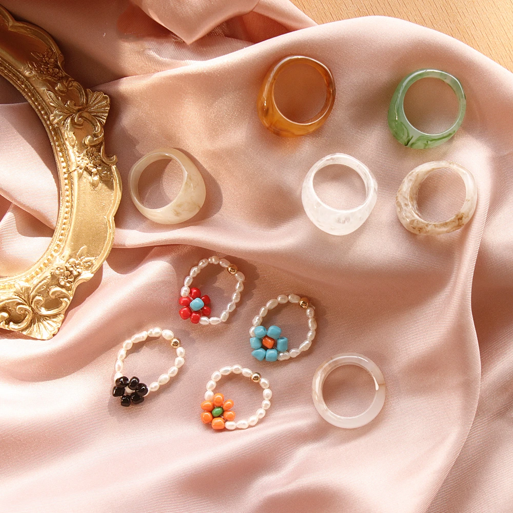 Женское кольцо ручной работы AOMU разноцветное в Корейском стиле с маленькими