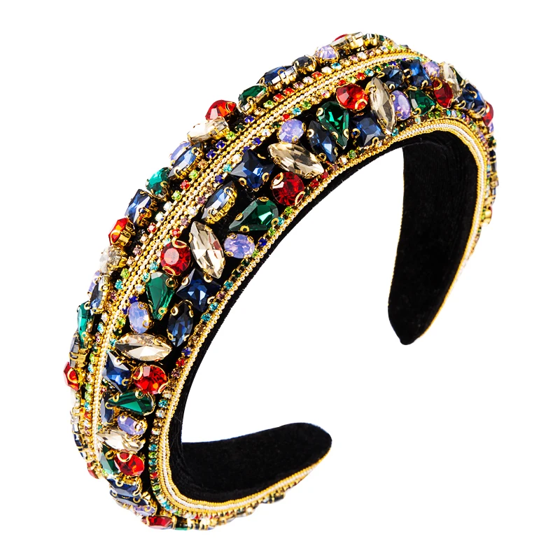 

Exquiste Baroque Multi Color Crystal Headband for Woman Loxurious Hand Made Metal Belt Rhinestone Hairband Woman Party Headpiece
