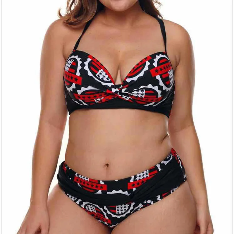 

Sexy Bikini set Print Swimsuit Plus Size 2 Piece Set Swimwear Big Breast Brazilian Bathing suit Push-up Padded Bathing Suit
