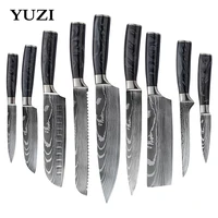 yuzi kitchen knives set 1 9 pcs chef knife set sharp laser damascus pattern japanese santoku knife cleaver slicing utility knife