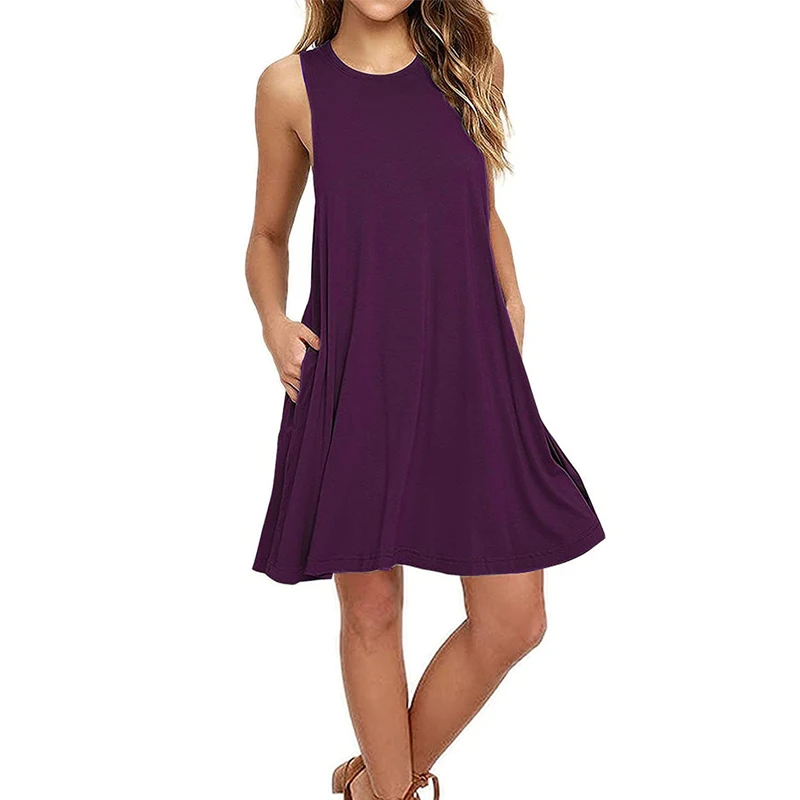 

T Shirt Dress Summer Women Beach Boho Sexy Solid O-neck Pocket Sleeveless Loose Casual Black Mini Dress Vestidos Plus Size XXL