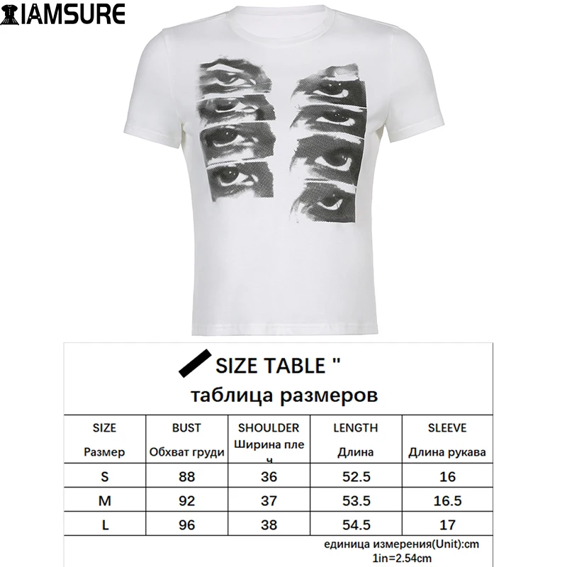 

IAMSURE Eyes Pattern Printed T Shirt Women Casual Short Sleeve Tees Basic O-Neck Tops 2021 Summer Fashion Streetwear Activewear