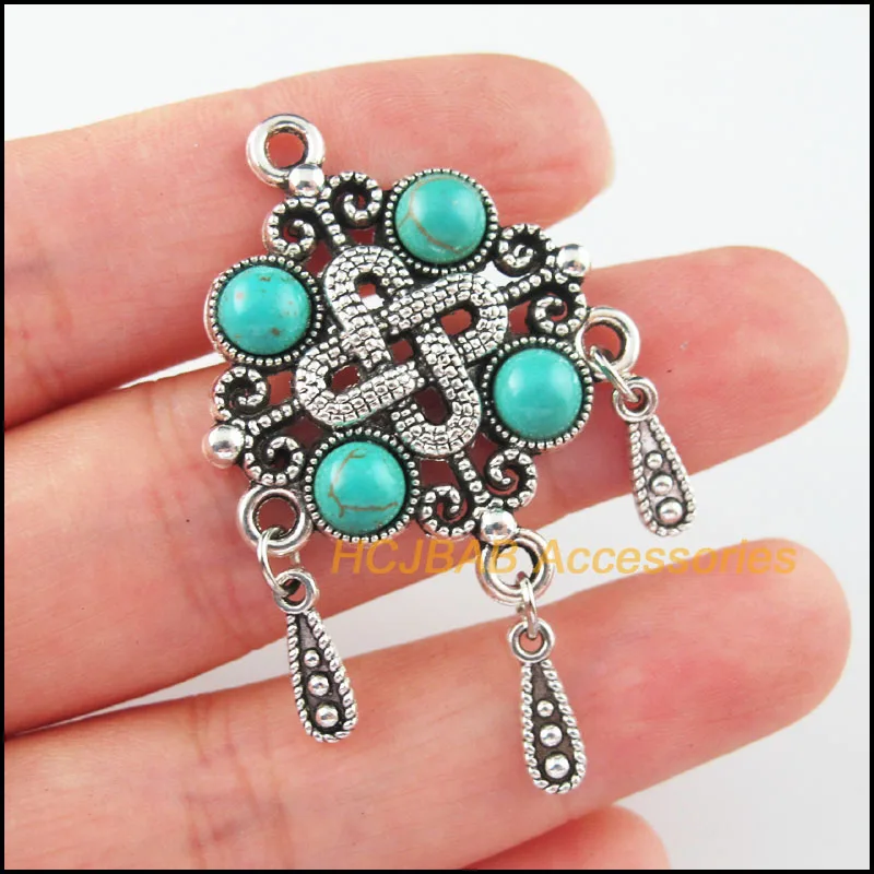 4 шт. Тибетский Серебряный тон китайский узел камень каплевидные кисточки