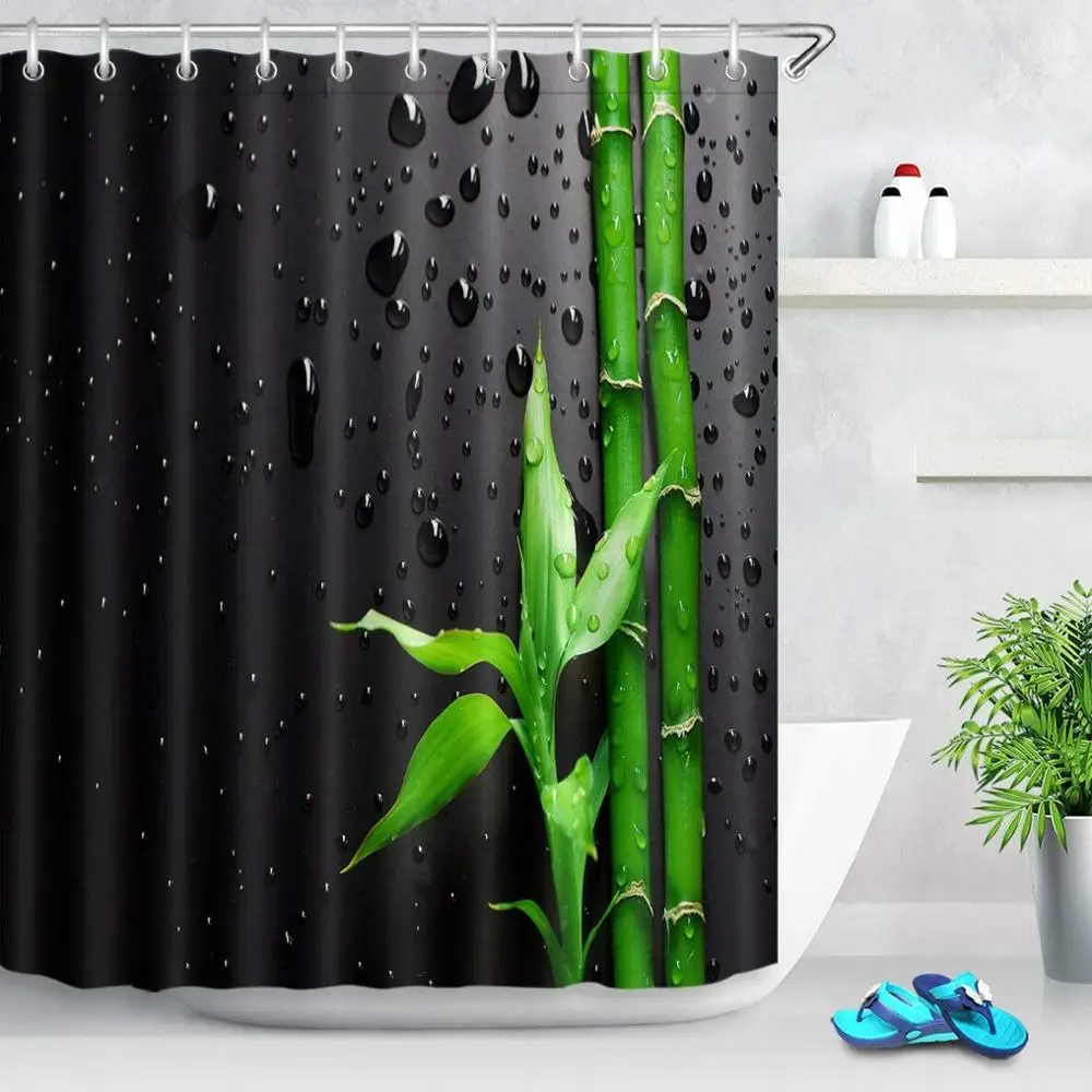 

Conjuntos de Accesorios de baño de Cortina de Ducha de Tela de poliéster Verde y bambú