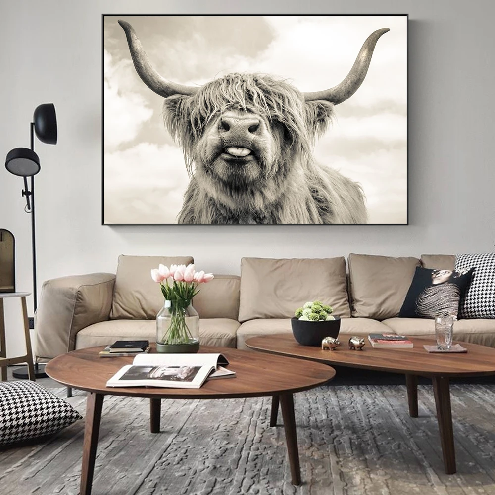 

Cow Yak Bison Black And White Art Canvas Print Painting Wild Animal Fashion Wall Picture Living Room Home Decoration Poster