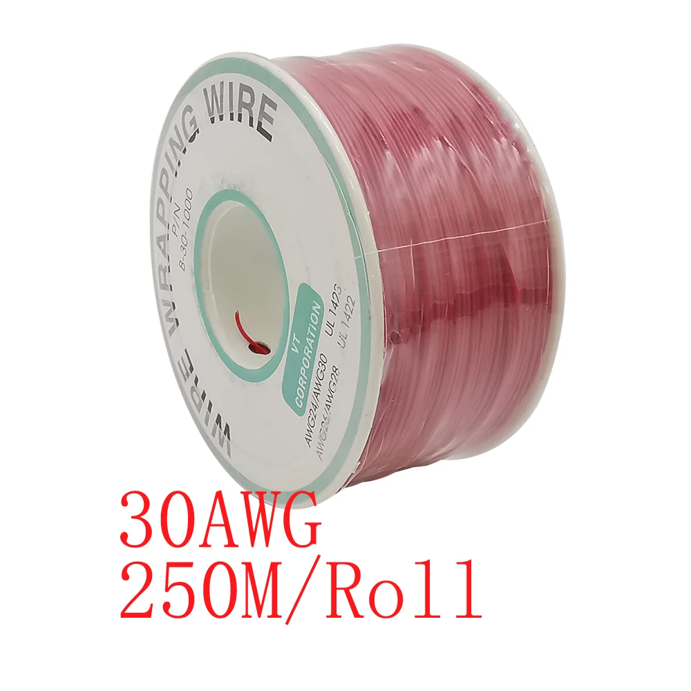 250 м/рулон, макетная плата 30AWG для обмотки проводов, перемычка, линия, одножильная медная твердая изоляция, Тестовые провода электронной платы, красный