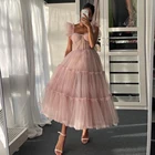 Простое светильник-розовое короткое платье для выпускного вечера на тонких бретельках женское платье длиной ниже колена для свадебной вечеринки