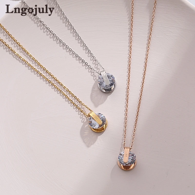 

Fashion Titanium Steel Rotatable 1 Carat Pendant Necklaces For Women Anniversary Engagement Wedding Party Necklace Jewelry Gift