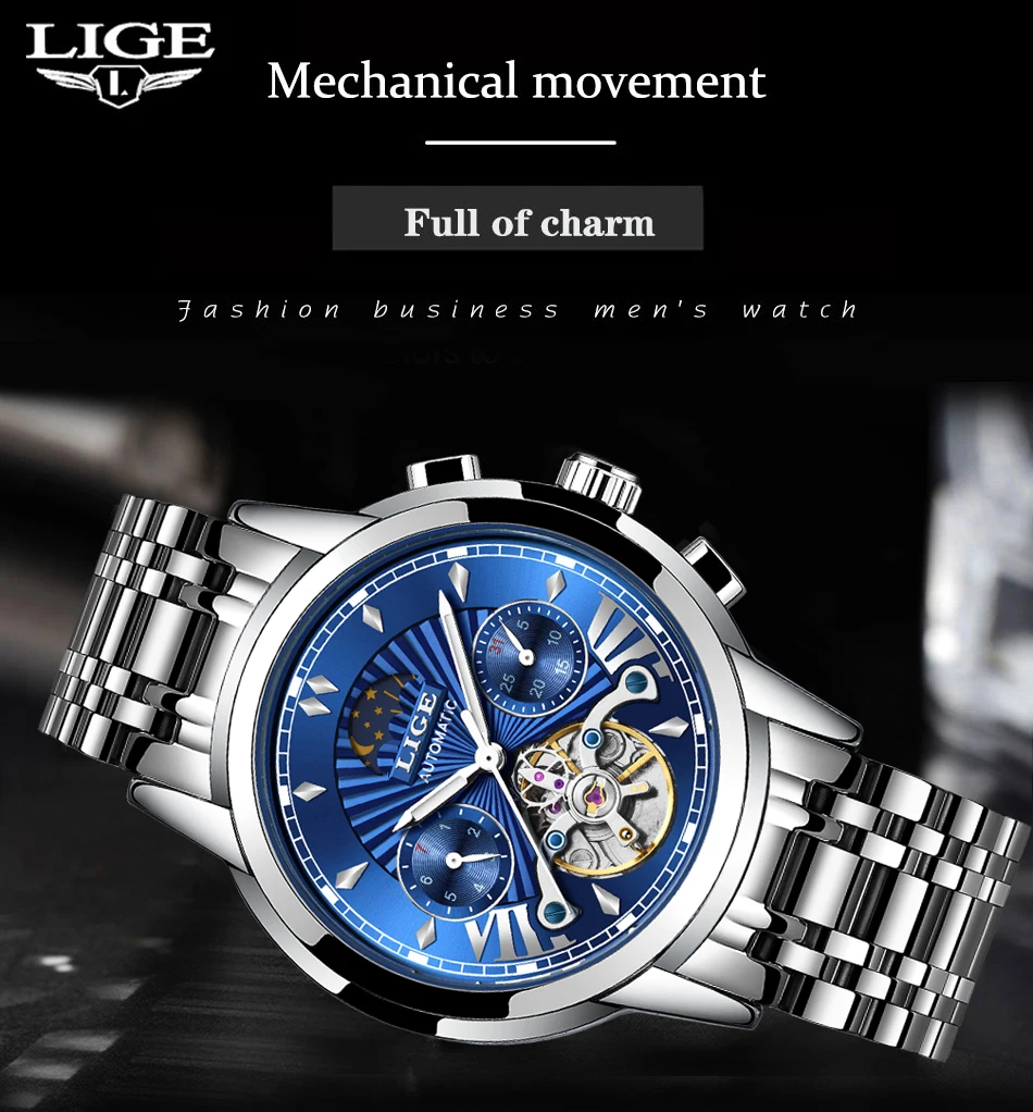 Montre Homme LIGE мужские s часы Топ люксовый бренд мода Tourbillon автоматические механические часы мужские водонепроницаемые часы со скелетом