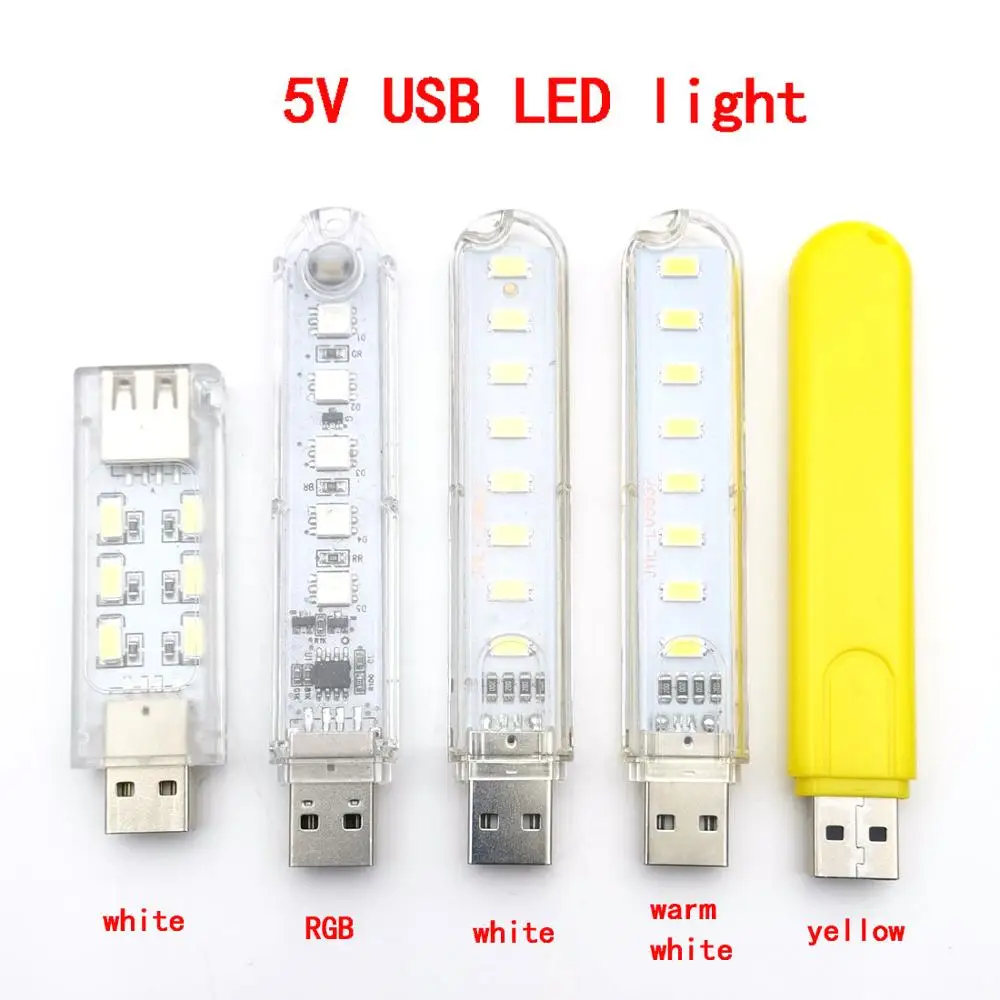 Портативная Светодиодная лампа SMD 5730 5050 RGB 2 шт. USB 5 В мощность на входе теплый
