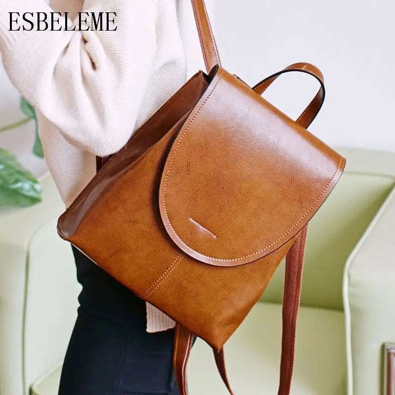 2019 женские рюкзаки из натуральной кожи для женщин масло воск винтажный рюкзак