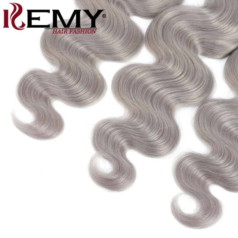 

Brazilian Hair Weave Bundles Silver Grey Color Hair Bundles Body Wave 100% Human Hair Extension Pre-Colored Weave Non-Remy