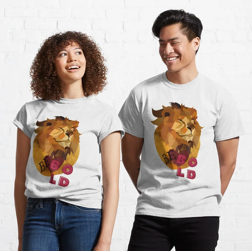 

Tops T Shirt Women Be Bold Have Courage Lion & Sun Yellow, Orange & Red Classic T-Shirt