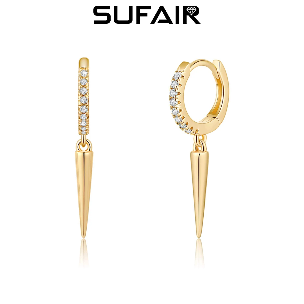 

Sufair 925 Sterling Silver Spike Drop Hoop Earrings for Women 14k Gold Filled Cubic Zirconia Spike Cone Huggies Earrings Jewelry