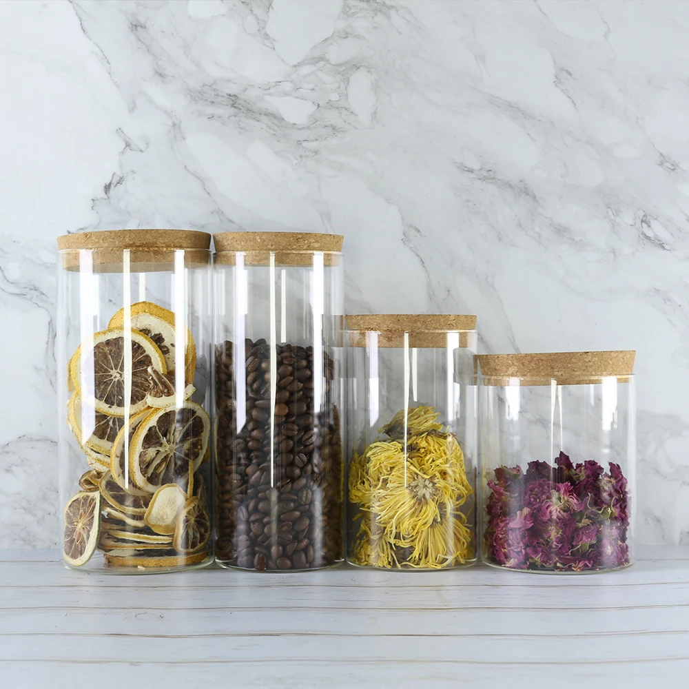 Большая стеклянная баночка из боросилированного стекла с Пробковой Крышкой