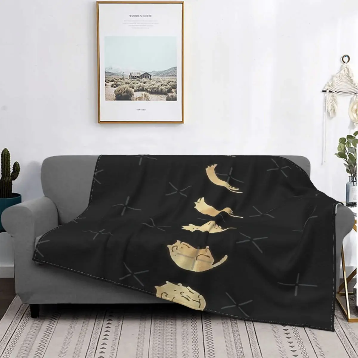 

Manta de gato y Luna para cama, colcha a cuadros, manta con capucha