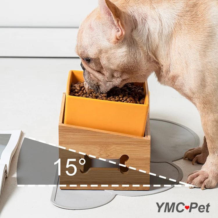 

High Quality Ceramic Dog Bowl with Bamboo Stand French Bulldog Food Feeder Cat Food Container Luxury Pet Supplies Nordic Color