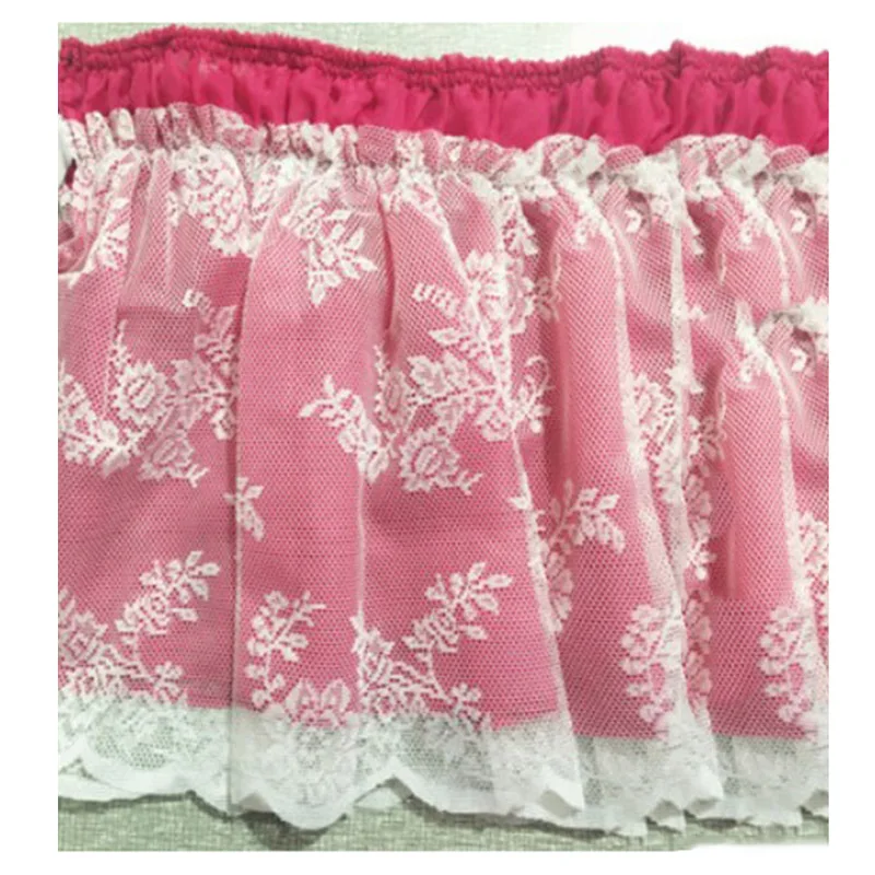 Rose Кружевная юбка для кровати, эластичное покрывало для кровати, покрывало, без поверхности, с рюшами, юбка для кровати, украшенная цветами, юбка для кровати, для свадебного торжества, с подсветкой - Цвет: Rose