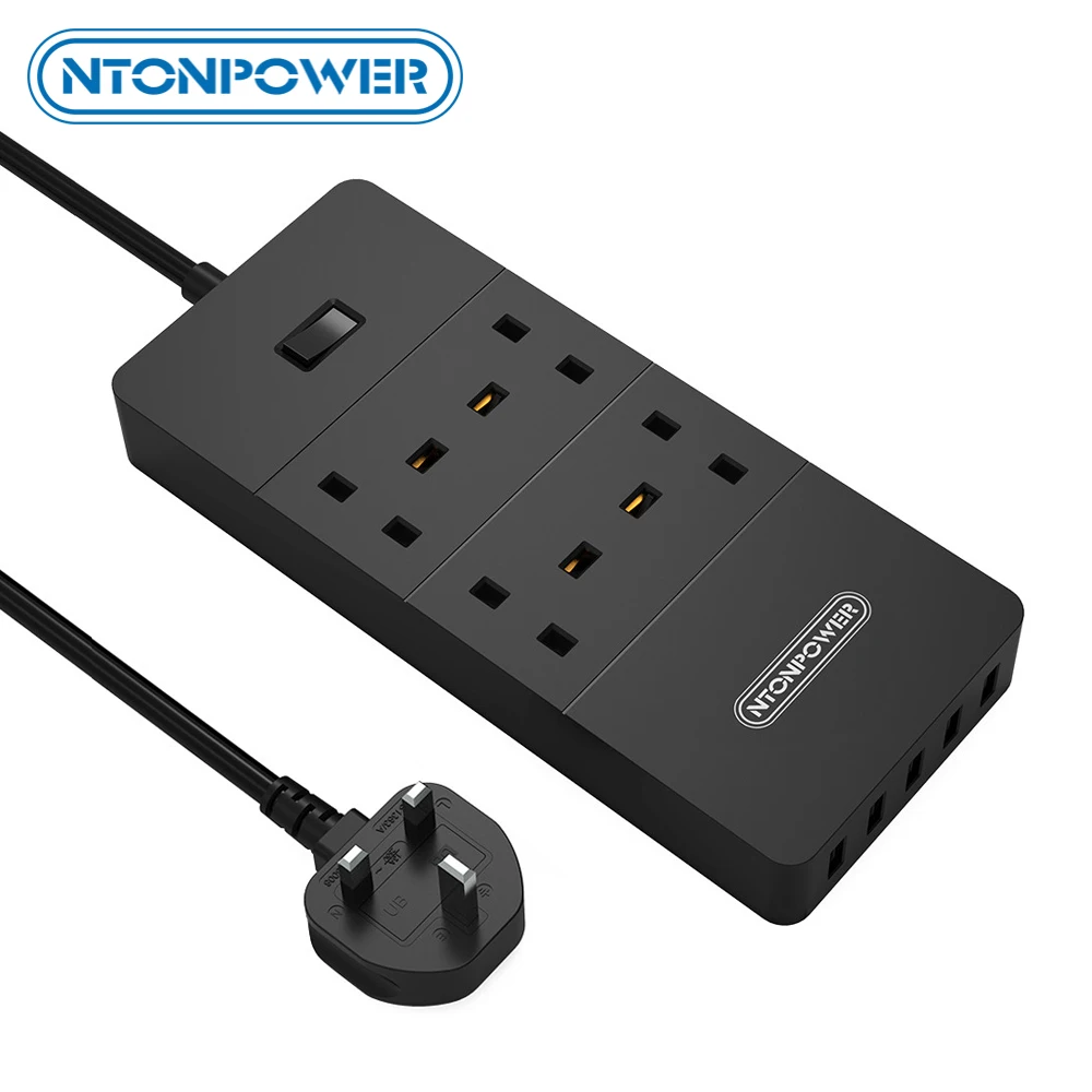 

NTONPOWER 4 Way Extension Lead USB Multi Socket Surge Protected Extension Leads, 13Amp Mains UK Plug Electrical Power Strip