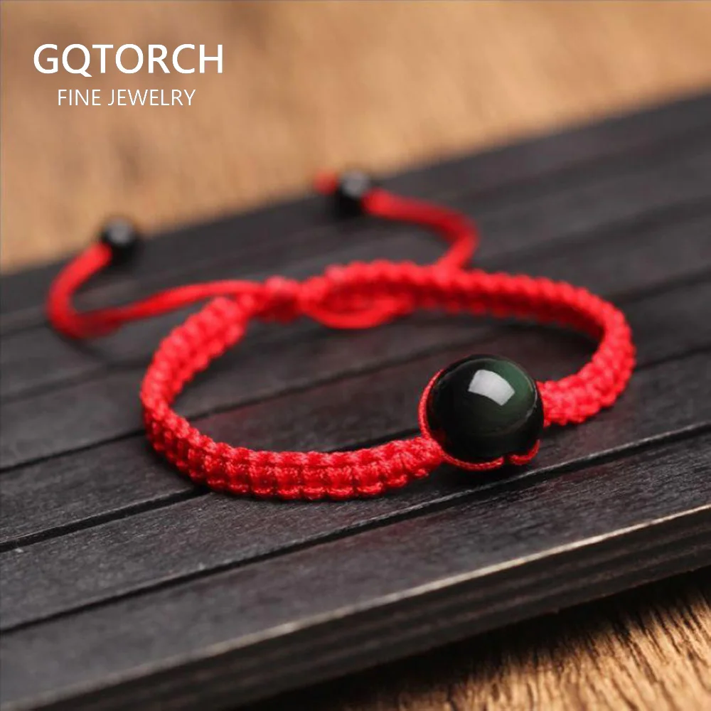 Энергетические браслеты натуральный черный Радужный обсидиановый глаз браслет