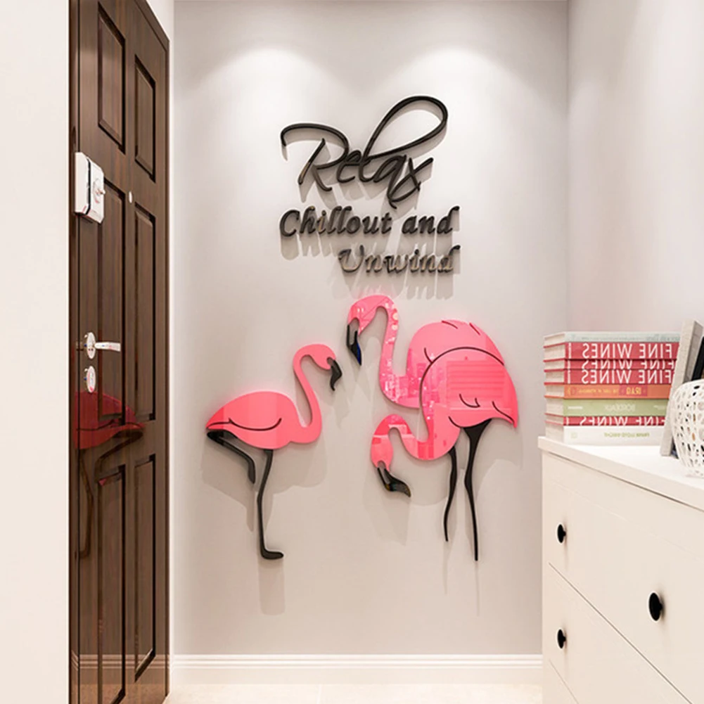 3D Наклейка на стену с фламинго художественные обои сделай сам акриловая