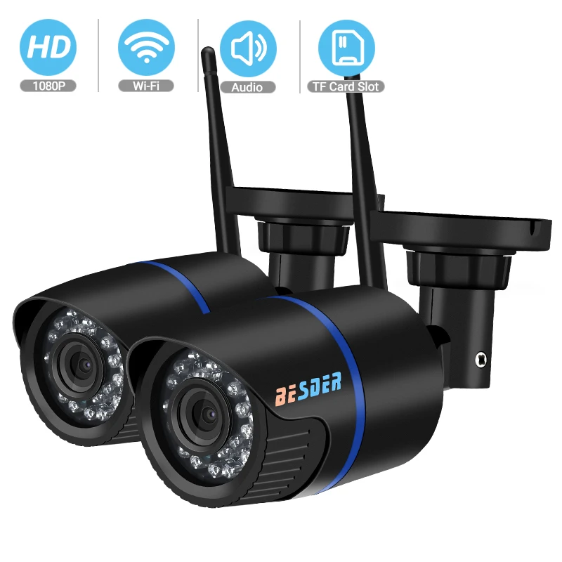 Беспроводная аудио ip-камера besder FHD 1080P onvif iCsee P2P RTSP с функцией обнаружения движения, водонепроницаемая цилиндрическая WiFi камера со слотом для sd-карты