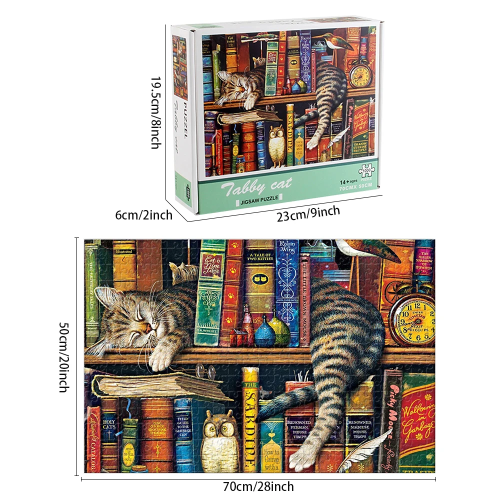

Jigsaws Puzzles Bookshelf Cartoon Cat Landscape Puzzles DIY Assembling Decompression Toy For Adults Kids Puzzles Educational Toy