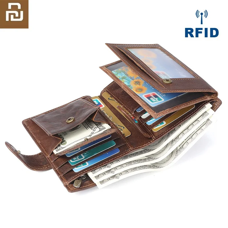 Мужской кошелек из воловьей кожи с RFID-защитой многофункциональный бумажник