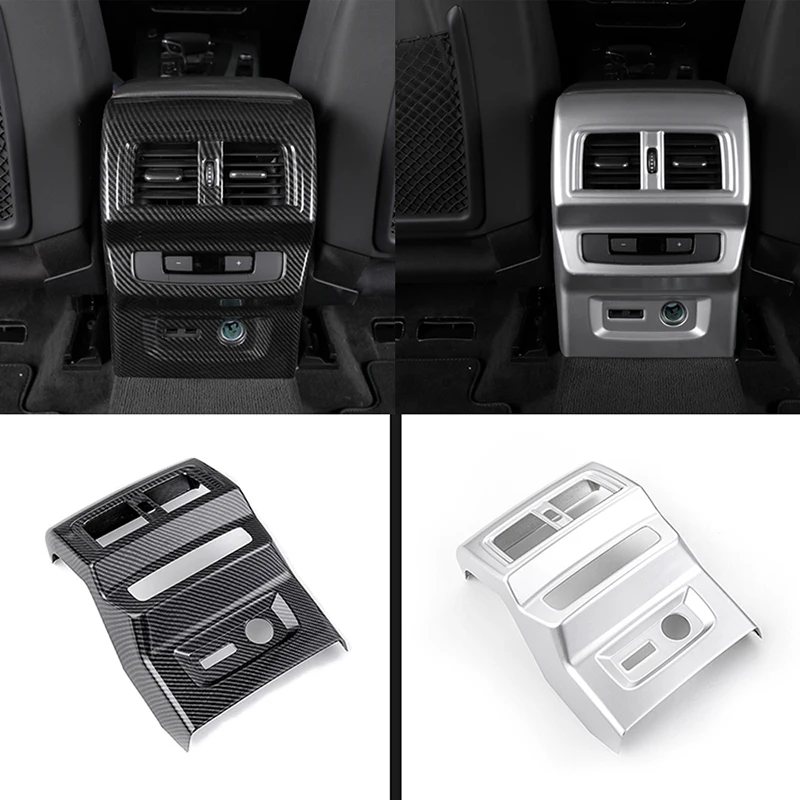 

Car Rear Air Conditioning Outlet Vent Frame ABS Silver / Carbon Look Rear Armrest Seat Exhaust Cover Trim For Audi Q5 2018 2019