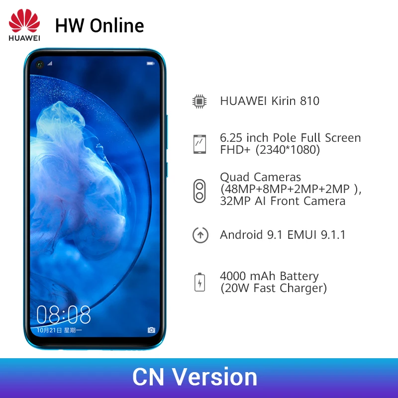 Huawei Nova 5Z 6GB 64GB мобильный телефон 6,26 дюймов Kirin 810 48MP тройной type-C мобильный телефон