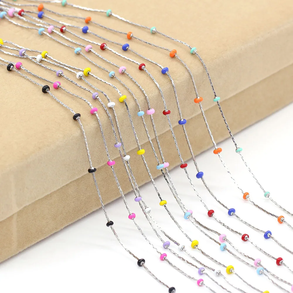 

1Meter Stainless Steel Chain Blue/Red/Pink Enamel Beads Chain DIY Fine Necklace Bracelet Anklet Jewelry Making for woman man