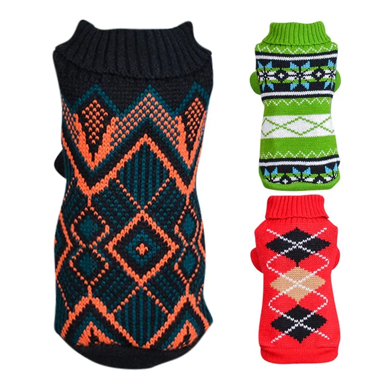 Вязаный свитер для маленьких собак темно-зеленый квадратный джемпер одежда