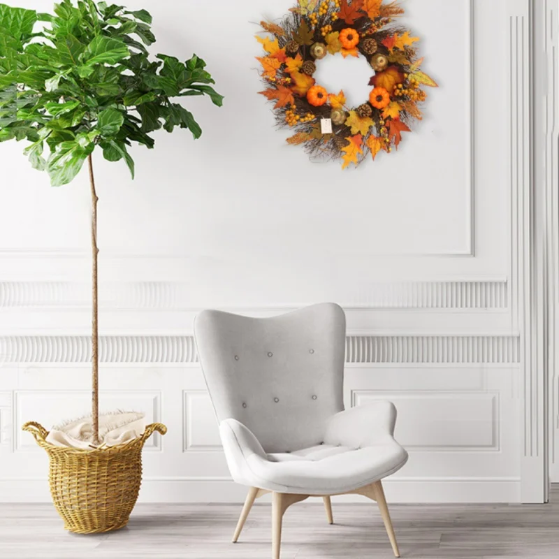 

Flower Wreaths Front Door Wall Hanging Garland Holiday Artificial Pumpkin Maple Leaves Wreath Thanksgiving Day Home Accessories
