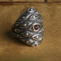 vintage silver color hundred eye monster opening adjustable red eye rings devil eye punk gothic rings mens womens jewelry