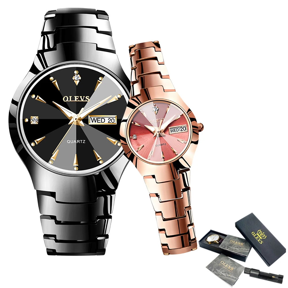 OLEVS New Casual Couples Watches Quartz Wristwatch Fashion Business Men Watch for Women Watches Tungsten Steel Watch A pair