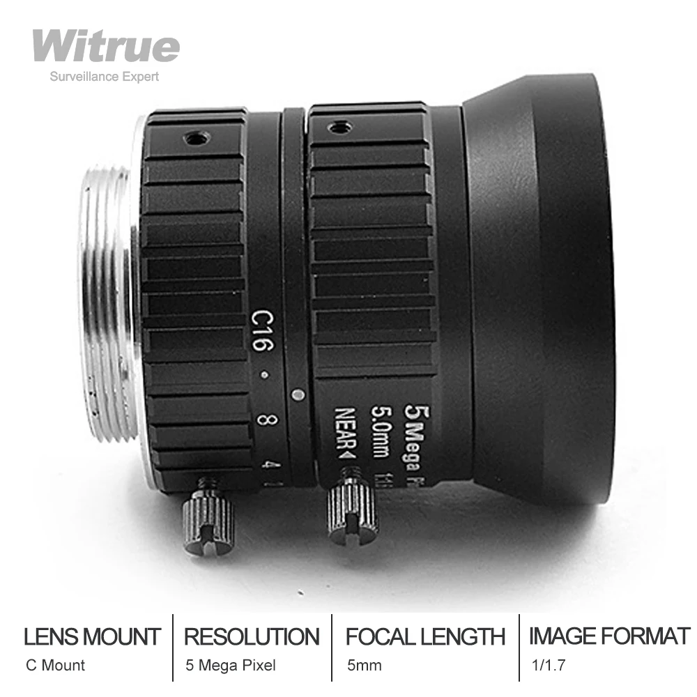 HD 5MP CCTV камера объектив 5 мм F1.6 Диафрагма 1/1.7 &quotформат изображения крепление C