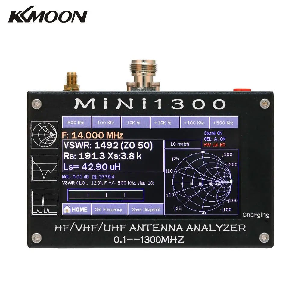 KKMOON MINI1300 4 3 дюймов цифровые часы касаясь Экран анализатор антенны 0 1 1300 МГц HF VHF UHF