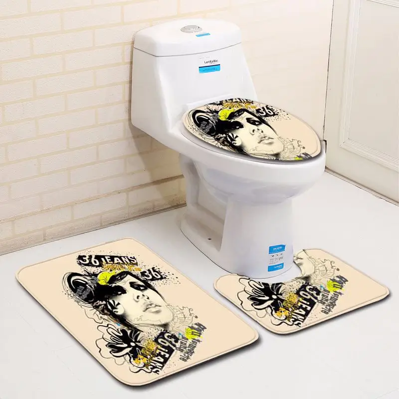 

Zeegle Creative 3PCS Bathroom Mat Set Toilet Rug Anti-slip Bathroom Doormat Floor Rug Absorption Foot Rug Toilet Seat Cover Mat