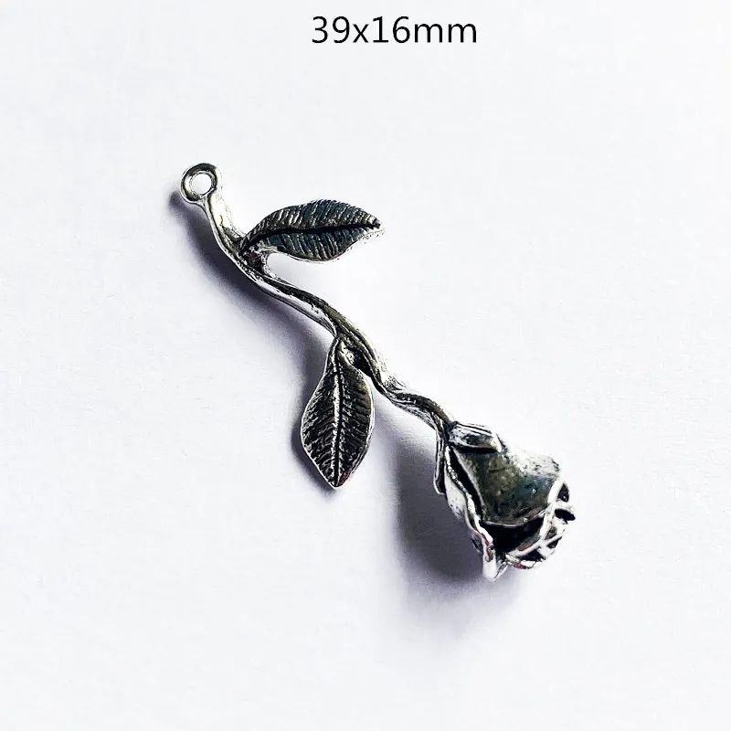 

10pcs/Lot 39x16mm Rose Flower Charms Tibetan Silver Color Pendant Fit For Earring Jewelry Making Handmade Accessories Crafts