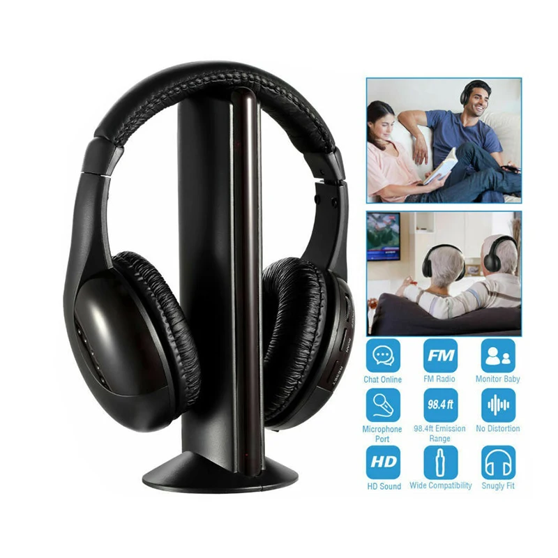 

5 In 1 Headset Wireless Headphone Cordless RF Mic Radio Headset High-fidelity Sound Wireless Headset For MP3 MP4 PC TV DVD CD
