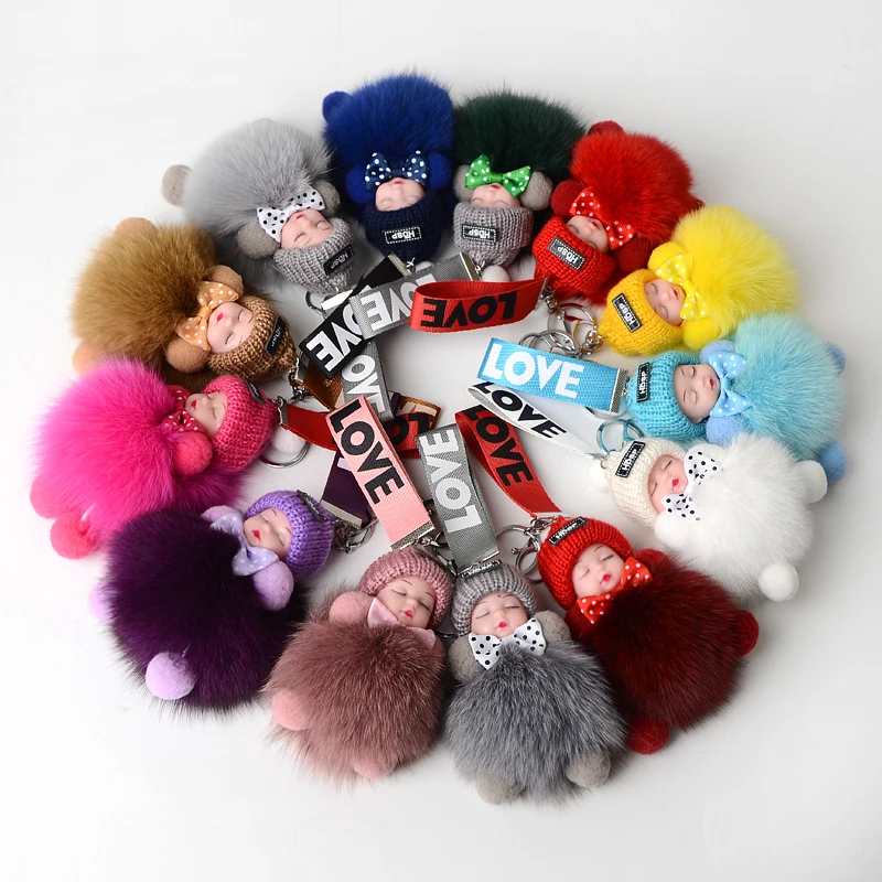 

Cute Little Angel Car keychain Fur Key Chain Women Trinket Car bag Key Ring Jewelry Gift fluff keychains
