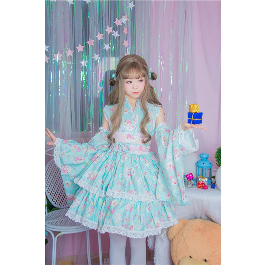 Японское кимоно для девочек милое женское платье пачка с принтом в стиле