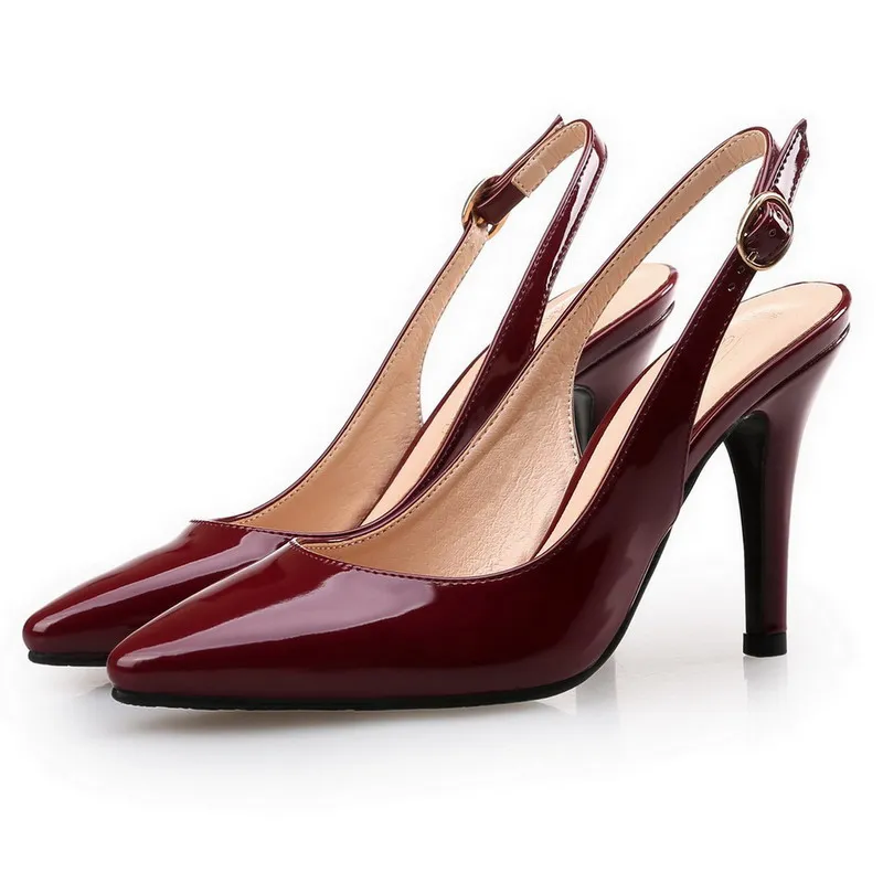 

VICONE Women Summer Patent Leather Casual Pointed Toe Retro Mature Fashion Heels V481072