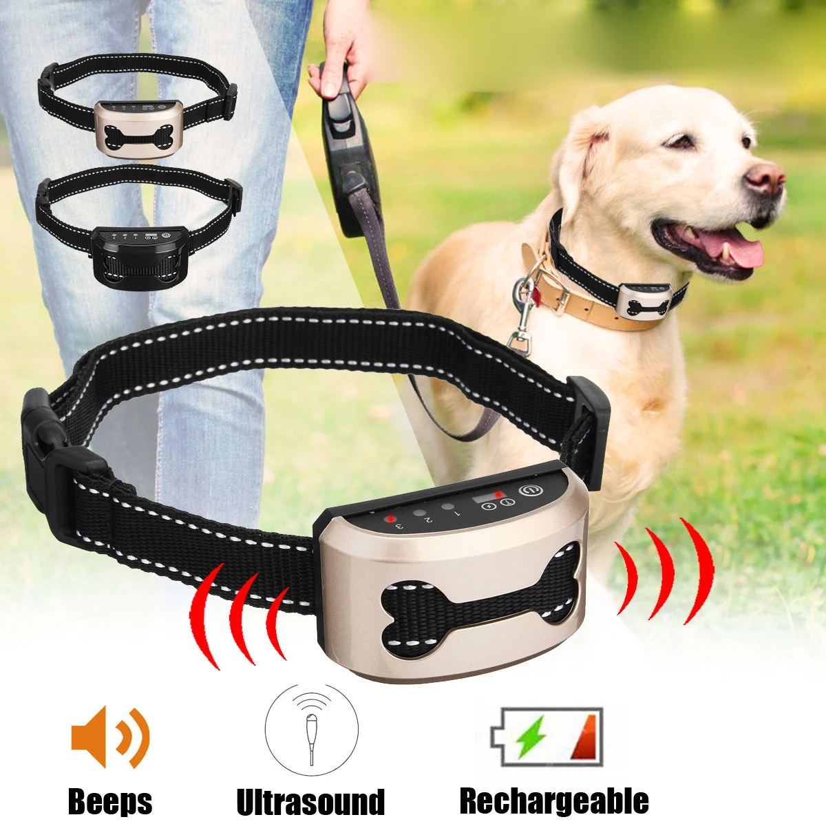 Pet Dog Training Anti Bark Collar Rechargeable Control Train Waterproof Stop Barking Ultrasonic Collars | Дом и сад