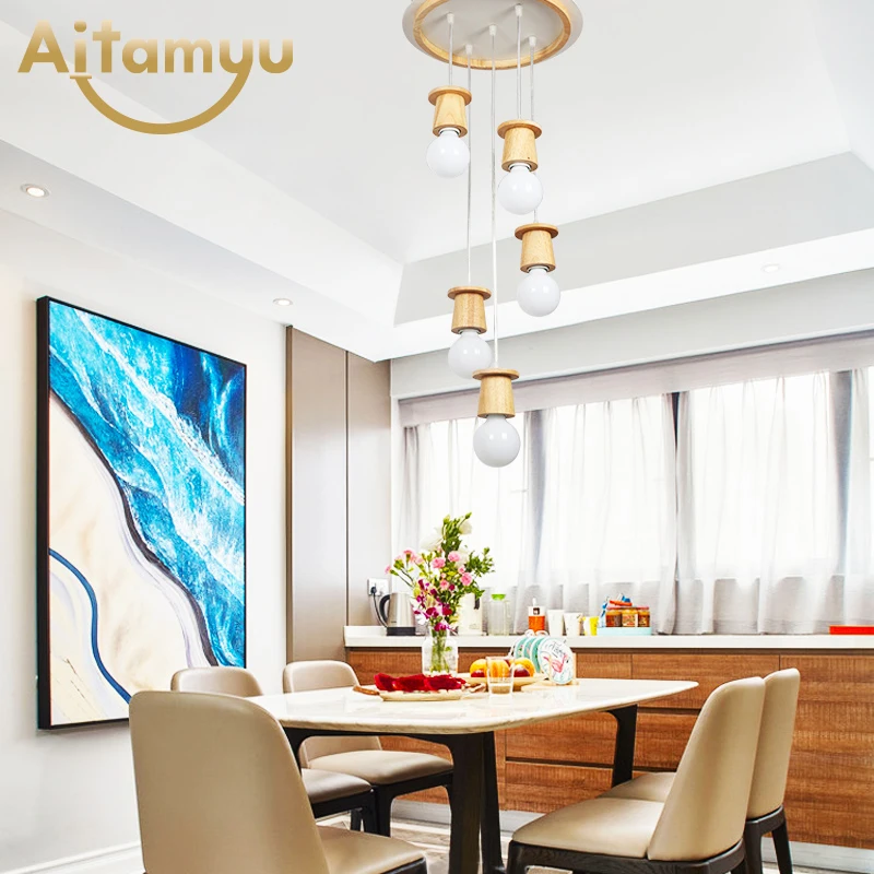 Современные светодиодные подвесные светильники для столовой деревянный