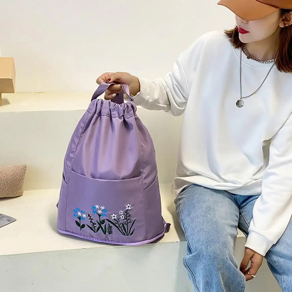 

Gym Bag Compact Travel Drawstring Bag Adorable Embroidery Design Practical Embroidery Design Drawstring Backpack