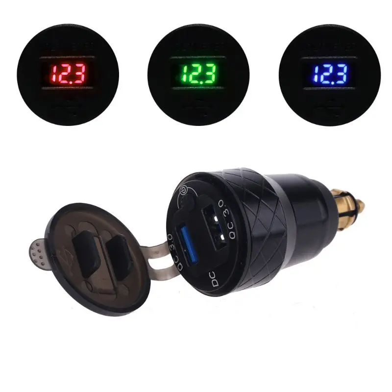 

12V металлический Quick Charge 3,0 Dual USB Зарядное устройство переключатель вольтметра в наличии для BMW в байкерском стиле