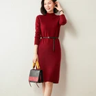 Женское трикотажное платье-свитер, повседневное длинное платье из чистого кашемира, 5 цветов, Весна-Осень 100%